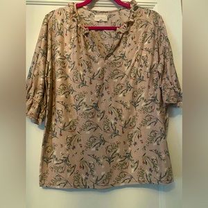 MELLODAY PINK RUFFLED TOP FROM ANTHROPOLOGIE